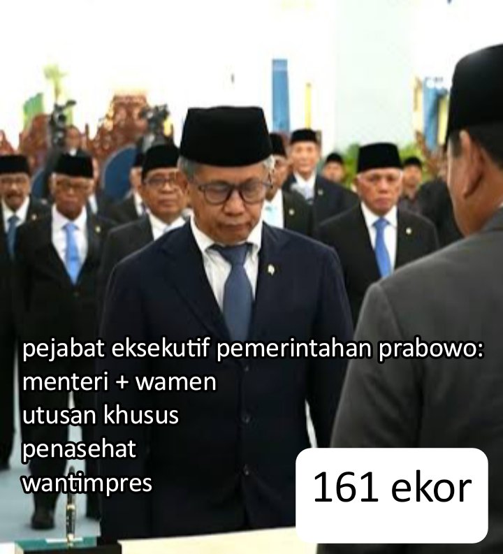 akunhewan's tweet photo. fun fact, jumlah pejabat tinggi eksekutif di pemerintahan prabowo lebih banyak dari:
- populasi ikan pesut mahakam
- populasi kanguru wondiwoi papua
- populasi gajah kalimantan
- populasi badak jawa
- populasi badak sumatera
- populasi badak kalimantan https://t.co/bI4KEyxnNt