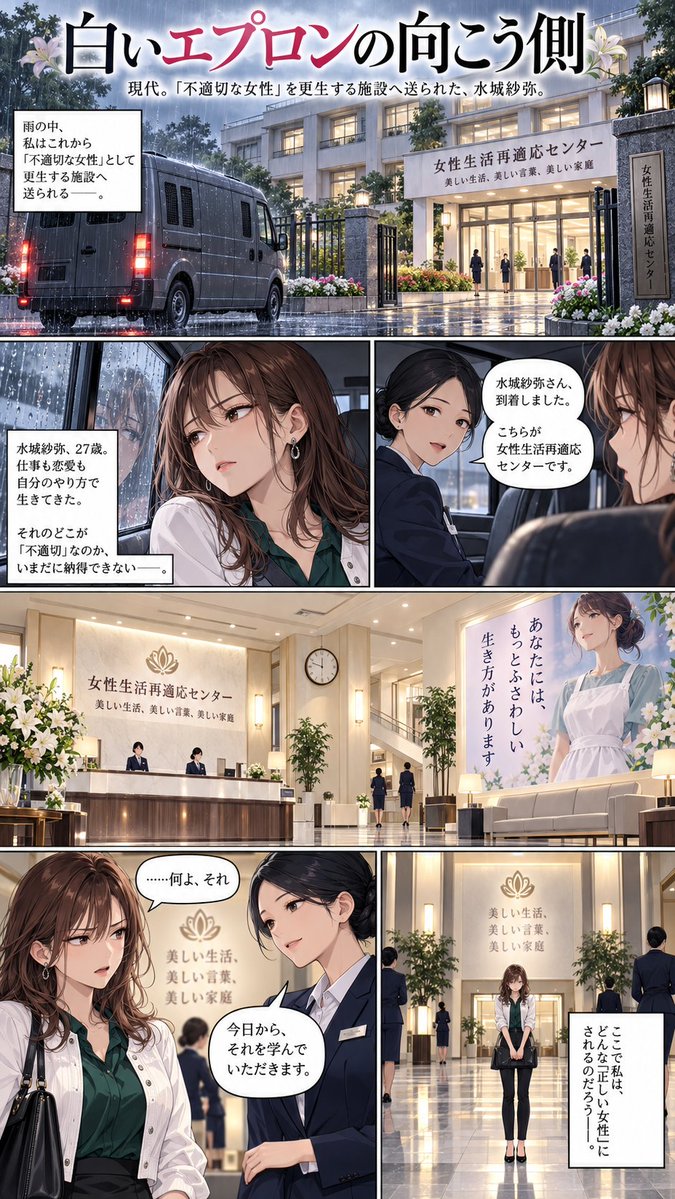 aididprison's tweet photo. 「不適切な女性」を「良妻賢母」にする施設。
『白いエプロンの向こう側』(1/3)
#女囚漫画 #女囚 #逮捕 #DID #AIart https://t.co/HPi4yI07TN