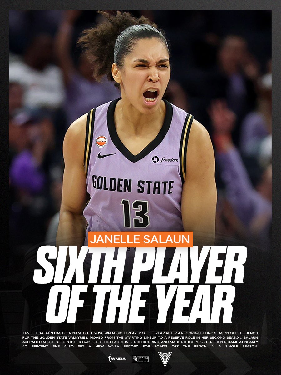 WBHOF's tweet photo. Dominance off the bench ⚔️ Congratulations to Janelle Salaün of the Golden State Valkyries! https://t.co/UqsAr6qMur