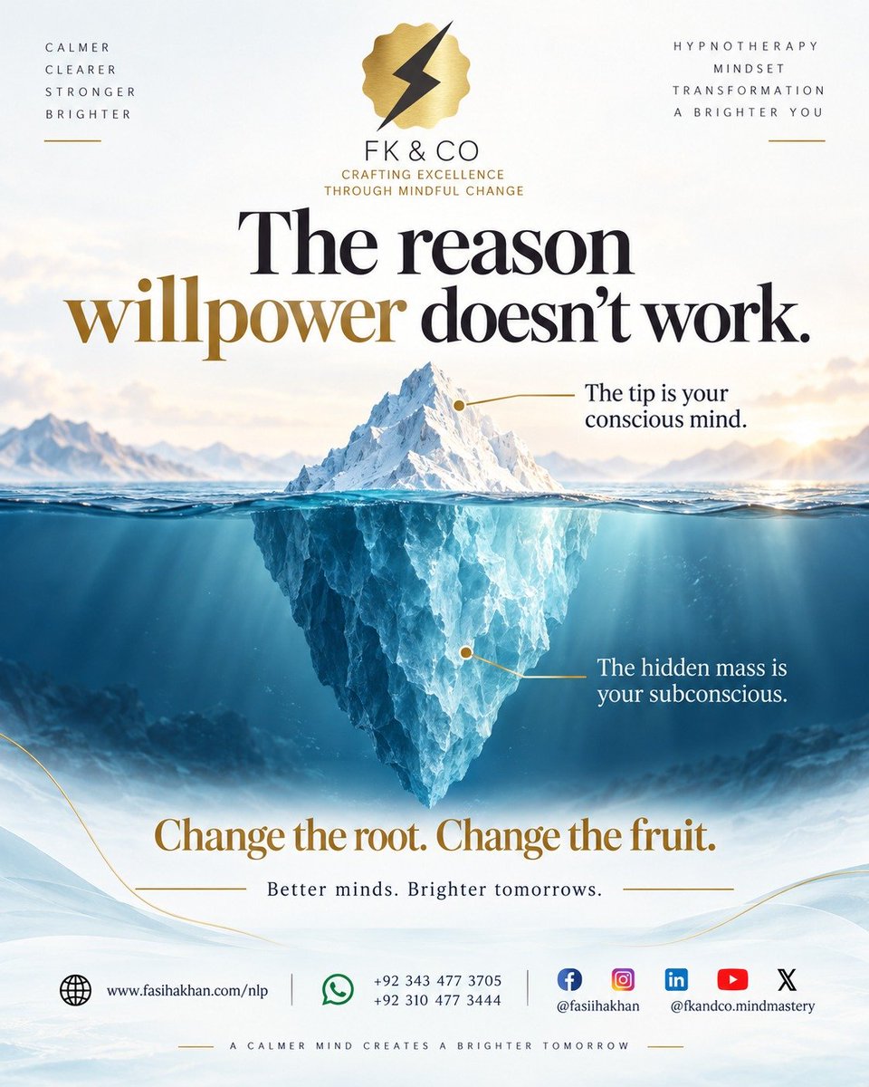 FkCoMindMastery's tweet photo. 𝗧𝗵𝗲 𝗿𝗲𝗮𝘀𝗼𝗻 𝘄𝗶𝗹𝗹𝗽𝗼𝘄𝗲𝗿 𝗱𝗼𝗲𝘀𝗻'𝘁 𝘄𝗼𝗿𝗸.
You've tried discipline. You've tried motivation.
Understand How Human motivation drives.

📩 𝗥𝗲𝗴𝗶𝘀𝘁𝗲𝗿 𝗻𝗼𝘄:
💬 +92 343 477 3705 | Enroll https://t.co/M95Qem5XHV

#fasihakhan #MindMastery #nlptrainings https://t.co/ugYXatbjRo