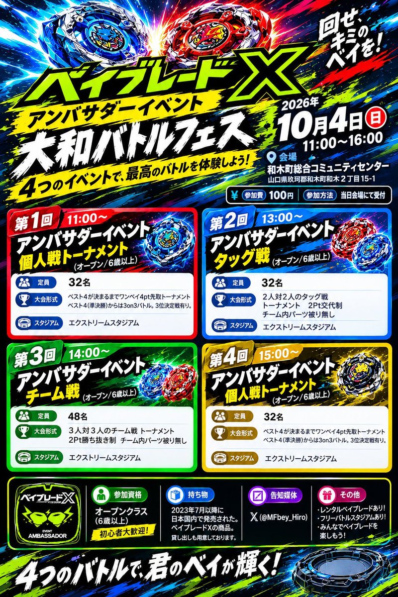 BEYBLADE_lurker's tweet photo. 初のベイブレードアンバサダーイベントを開催させて頂きました。

延べ36名の方々に参加して頂き、ありがとうございました。

次回、11月15日に予定しております。

またの参加をお待ちしております！

 #beyblade
 #ベイブレードＸ 
 #アンバサダー https://t.co/7DG0VnN4b2