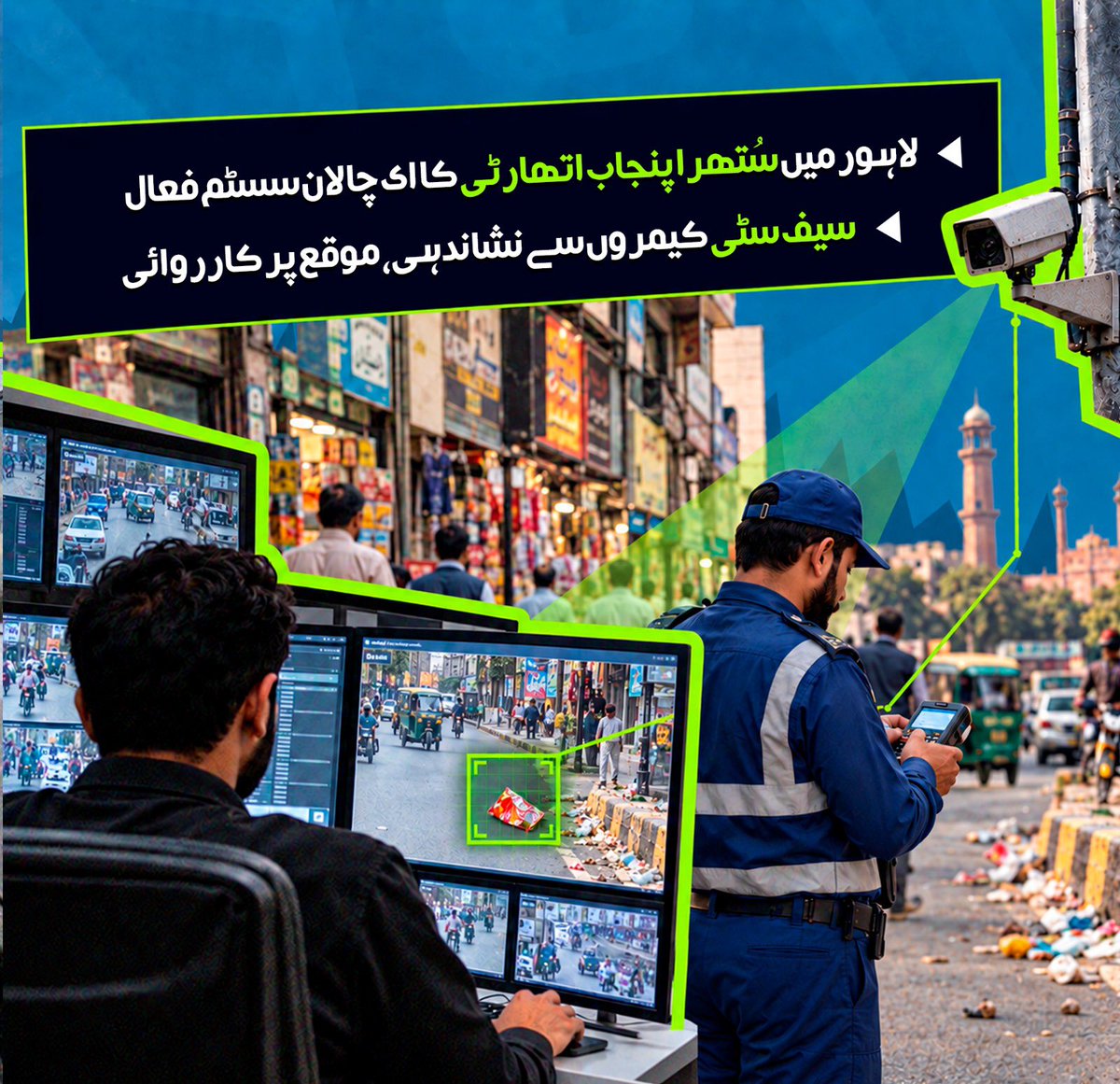 _punjabtracker's tweet photo. کچرا پھیلانے والے ہو جائیں ہوشیار۔۔۔ خبردار!!!
لاہور میں اب ستھرا پنجاب اتھارٹی کا ای-چالان سسٹم فعال۔۔۔
سیف سٹی کیمروں سے 24 گھنٹے تگڑی نگرانی۔۔۔ نشاندہی پر کچرا پھیلانے والوں کے خلاف موقع پر کارروائی!! https://t.co/pXqujf2lE8