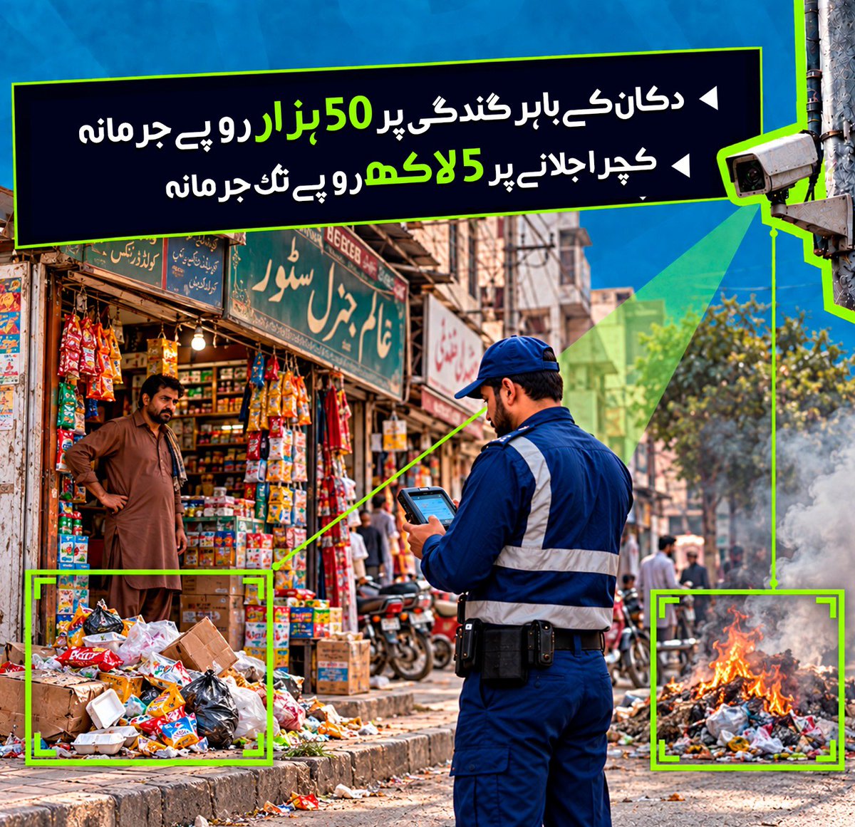_punjabtracker's tweet photo. کچرا پھیلانے والے ہو جائیں ہوشیار۔۔۔ خبردار!!!
لاہور میں اب ستھرا پنجاب اتھارٹی کا ای-چالان سسٹم فعال۔۔۔
سیف سٹی کیمروں سے 24 گھنٹے تگڑی نگرانی۔۔۔ نشاندہی پر کچرا پھیلانے والوں کے خلاف موقع پر کارروائی!! https://t.co/pXqujf2lE8