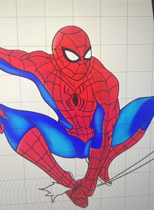 A hand-drawn illustration depicts the superhero Spider-Man in his classic red and blue suit, crouched in a dynamic pose on grid paper.