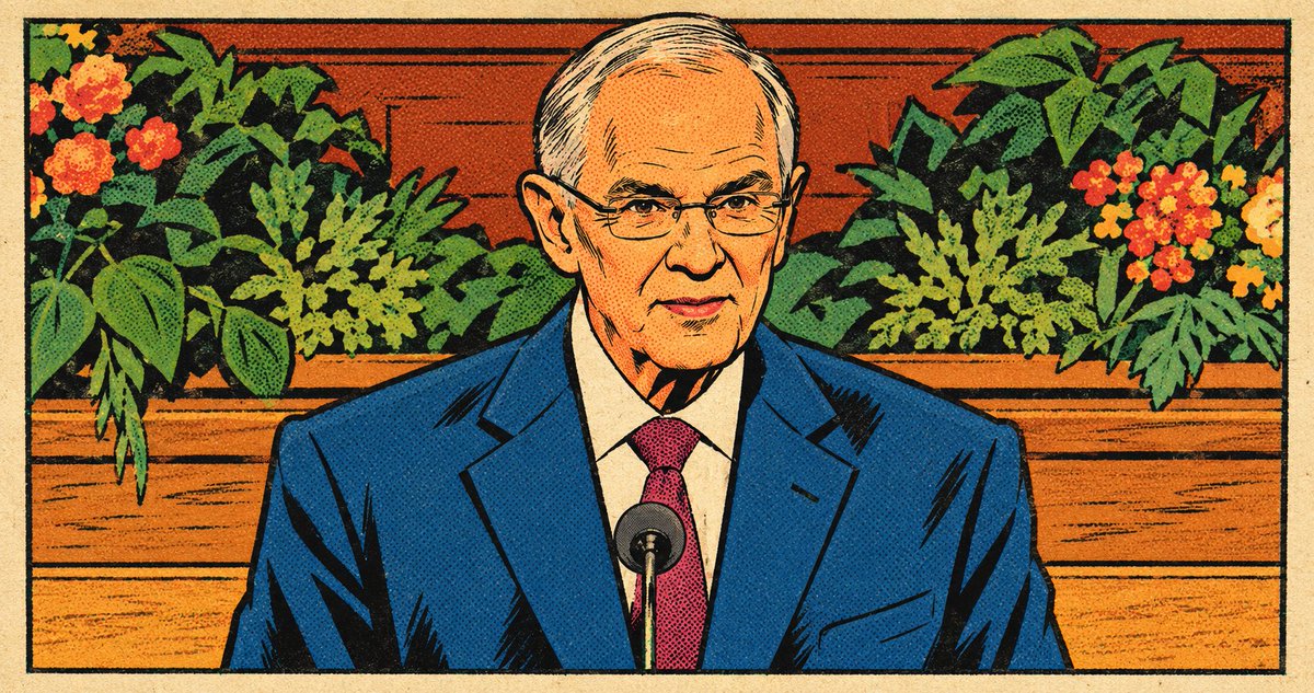 PublicSquareMag's tweet photo. Here's a golden age comic inspired image of #ElderAndersen speaking at #GeneralConference: https://t.co/UnFZMen92g