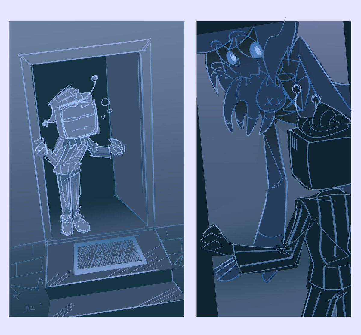 ratata6666's tweet photo. #alvoxtober2026 day 4: courtship
// Al brings random sinners he hunts to Vox's porch like a cat bringing mice https://t.co/we7EaLfGK5