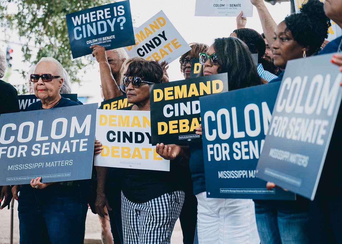 scott_colom's tweet photo. Cindy, you can name the time and place. I'm ready to debate.

We have less than a month until Election Day. Are you ready to answer to Mississippi… or are you too chicken? 🐔 https://t.co/0epk3gtSaD