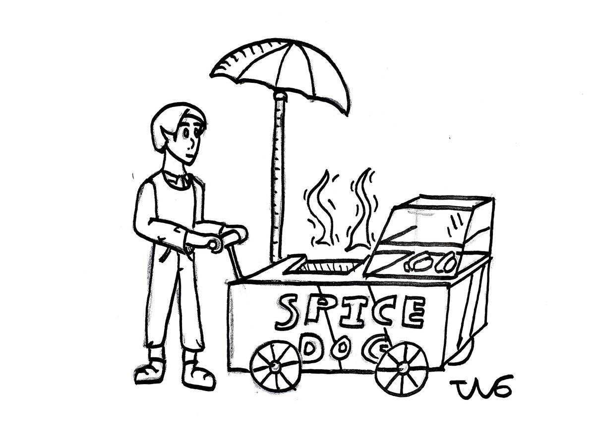 AlathianGalaxy's tweet photo. #drawtober Day 4 - Anclite Spice Dog Vendor

#scifi #worldbuilding #sketch https://t.co/OKQxTfMH3V
