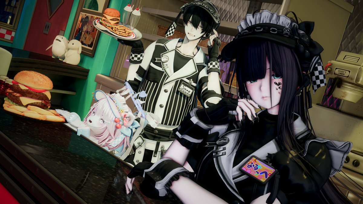 nasu5ppe's tweet photo. おはよ～！

フレンド達とダイナー衣装でお写真撮ったの！

#VRChat
#Shinra3D https://t.co/GQSyojQsrq