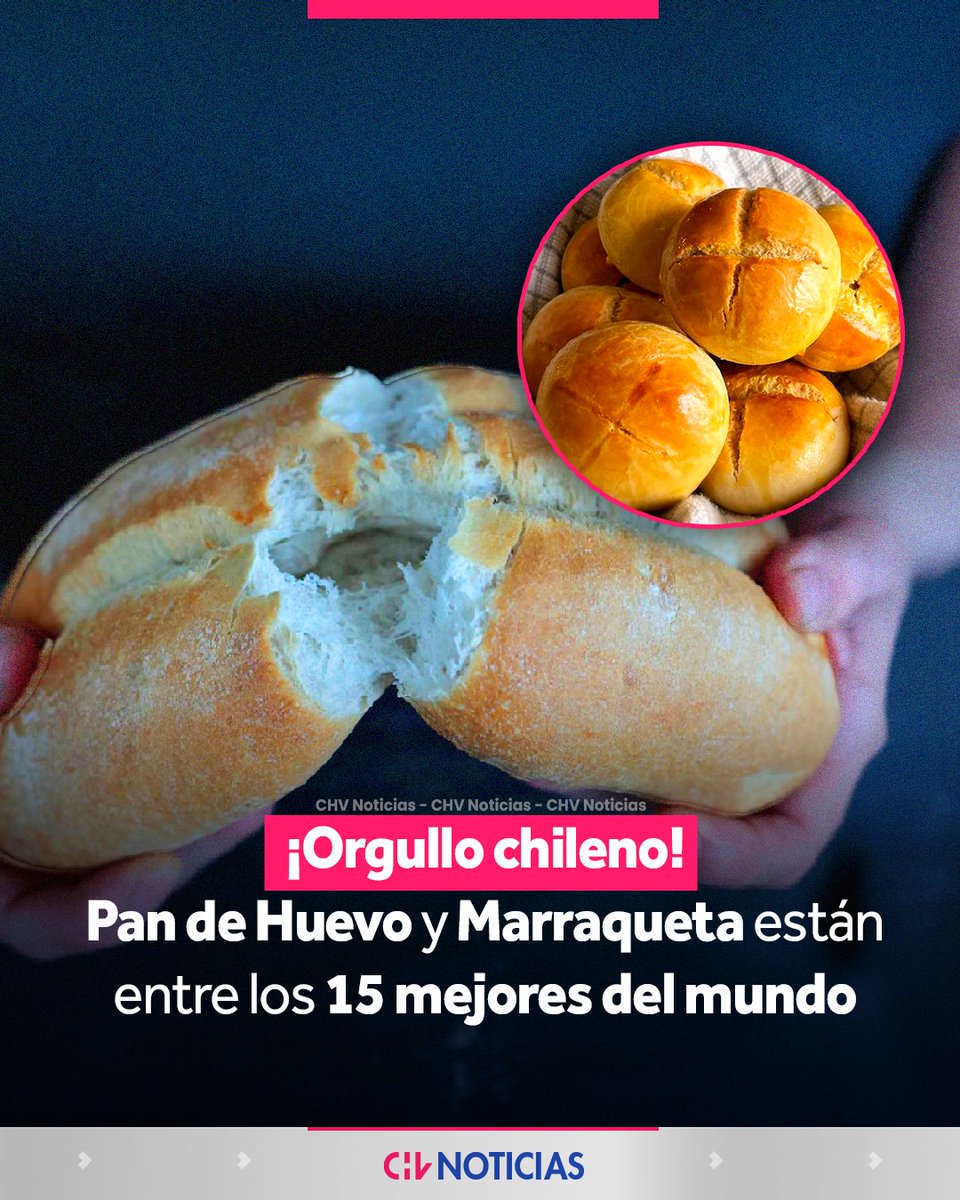 chvnoticias's tweet photo. ¡LA PANADERÍA CHILENA SE LUCE EN EL MUNDO! 🇨🇱🥖

El ranking gastronómico TasteAtlas destacó a dos panes chilenos entre los 15 mejores del mundo.

🥖 La marraqueta quedó en el segundo lugar, con una puntuación de 4,3, compartiendo posición con la pampushka de Ucrania.

🍳 Más abajo en el listado también apareció el pan de huevo, que obtuvo una puntuación de 3,7.

#CHVNoticias #CHVNacional