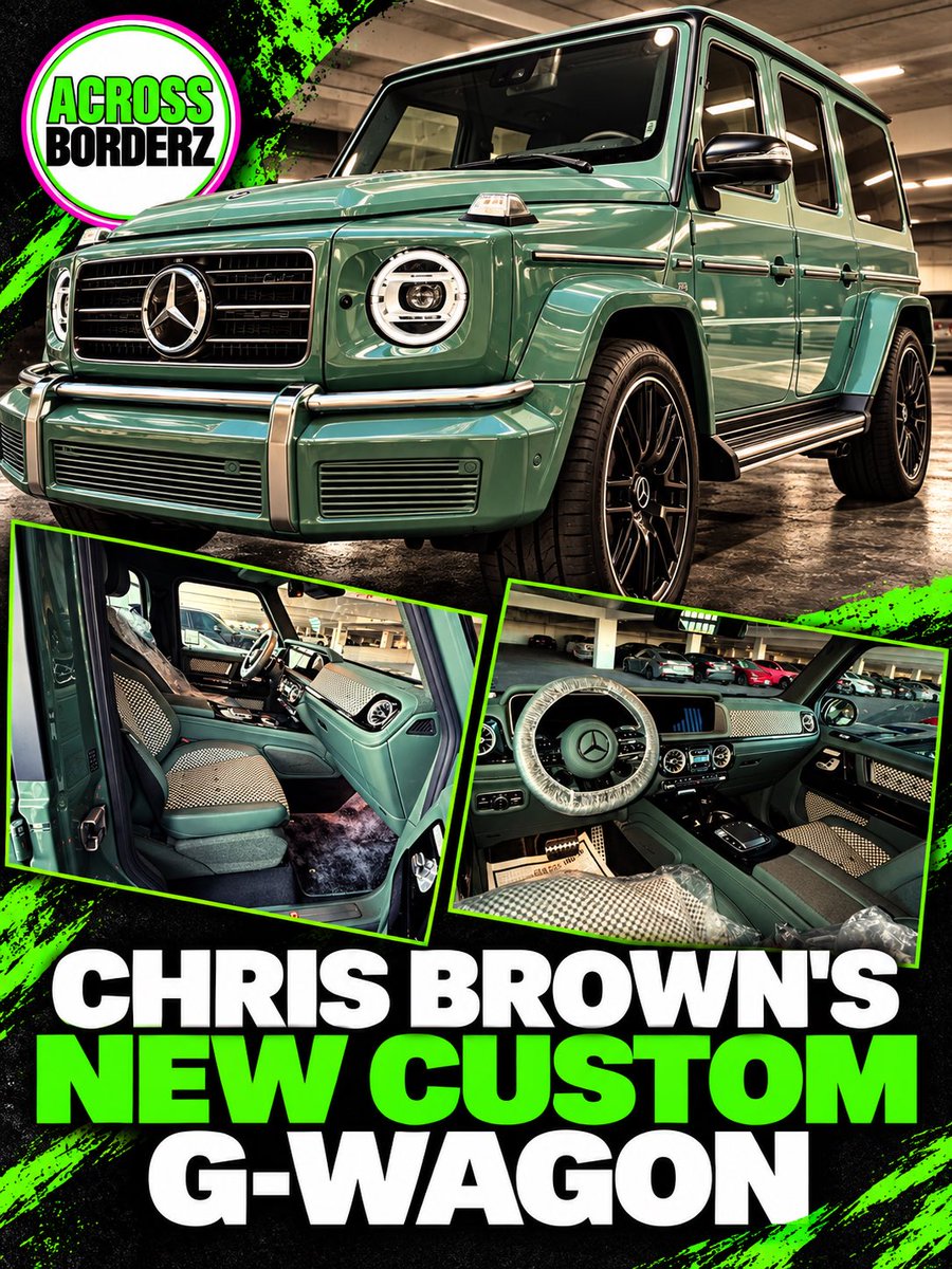 acrossborderz's tweet photo. Chris Brown’s custom G-Wagon is a statement from every angle-mint-green finish, bespoke checkerboard interior, and luxury in every detail. 🟢 Which part stands out to you?

#ChrisBrown #GWagon #CustomCars #LuxuryCars #AcrossBorderz https://t.co/xtdqWCBnCm