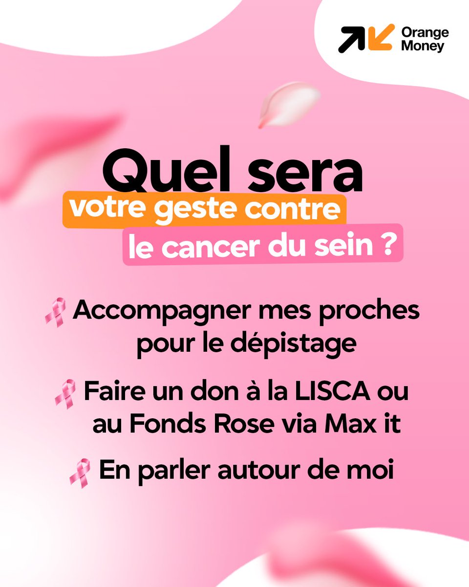 orangemoney_sn's tweet photo. Dis moi en commentaire comment tu soutiens la lutte contre le cancer du sein. 🎀

Spoiler : il n’y a pas de mauvaise réponse, chaque geste compte. 💗

#Soda
#OMCARE 
#OrangeMoney https://t.co/wpBsZhT36e