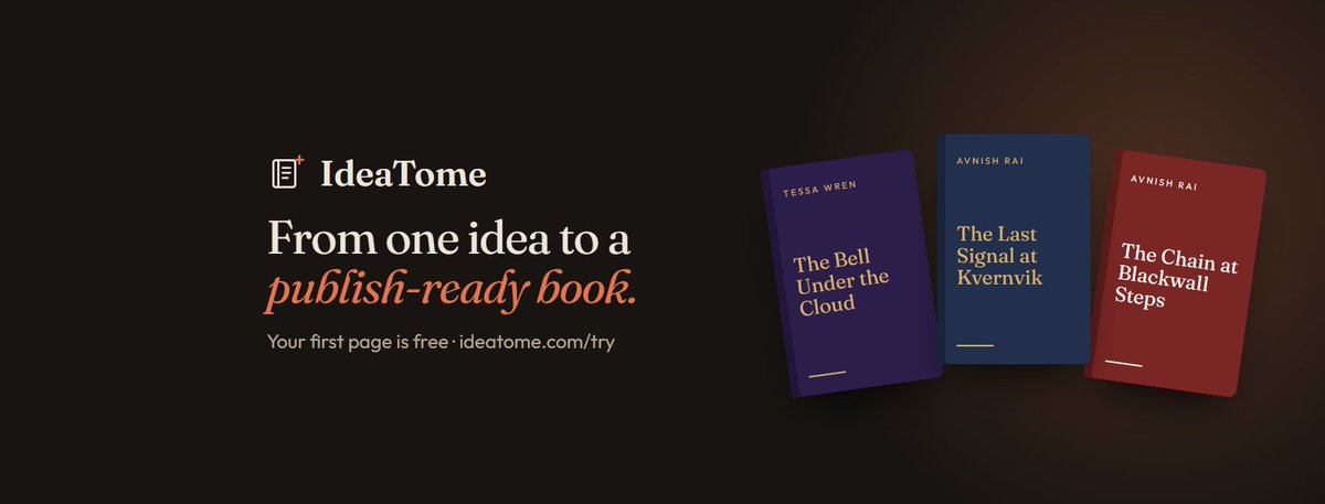 avnishraiii's tweet photo. Solo founder from India. My product writes books.

You pick the genre, it writes chapter by chapter, and emails you when the book is done.

The first page is free, takes about 20 seconds, and needs no account. Try it:
https://t.co/wxPcZ1hQF2 https://t.co/wyxtcZI3oB