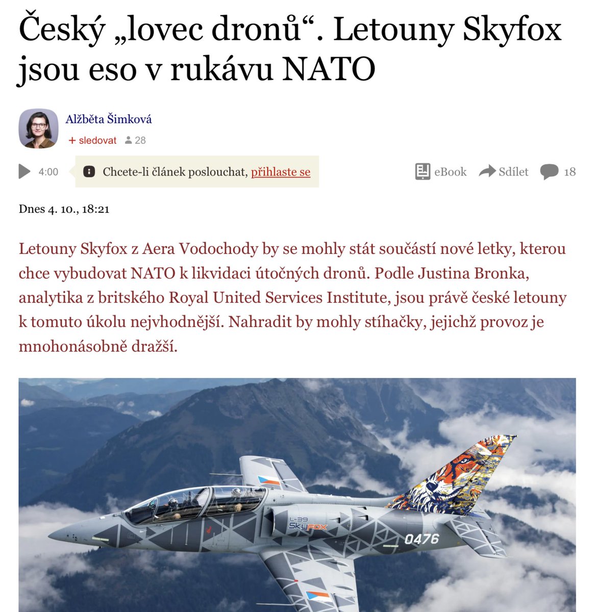 mschmarcz's tweet photo. V textu to není, ale naváděná raketa pro Skyfox stojí 25 - 50 000 dolarů, Geran 5 stojí Rusáky 100 000 dolarů, takže české letouny by otočily ekonomiku války. Už aby byly na Ukrajině! https://t.co/CR9UNNn3PV