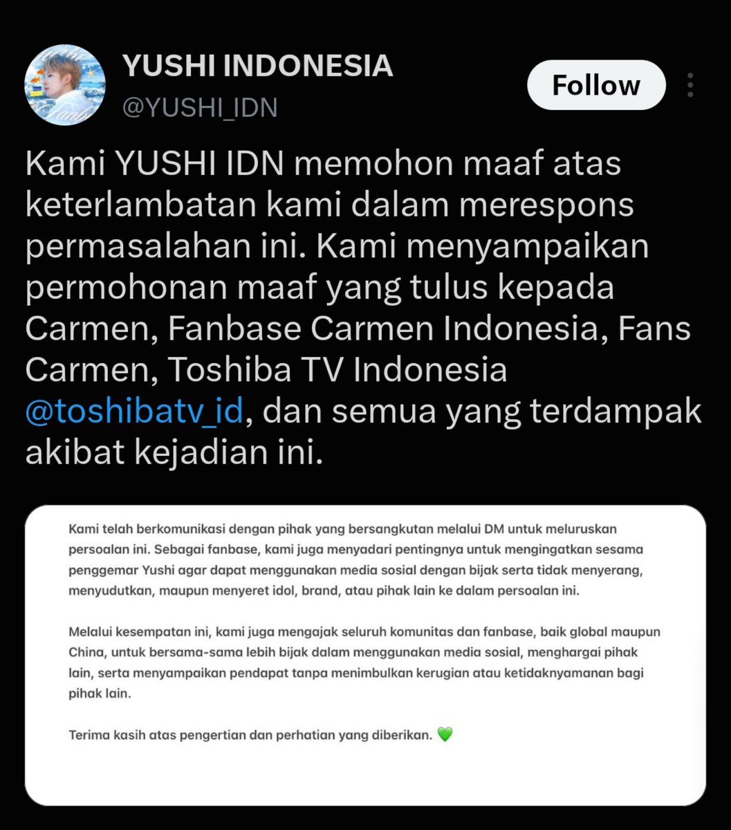 sagigirls21's tweet photo. mari kembali ke aktivitas masing-masing fans yushi fokus vote, hatchu juga fokus vote fanbase yushi juga sudah minta maaf 

#Carmen_KGMA2026 #YUSHI_KGMA2026 https://t.co/IQAEGenAE7
