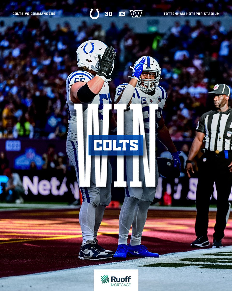 nflgirlsmx's tweet photo. Los Indianapolis #Colts se llevan un triunfo inolvidable en este histórico partido Londres. 

¡A celebrar la victoria #FortheShoe ! https://t.co/v0LJZHyUIG