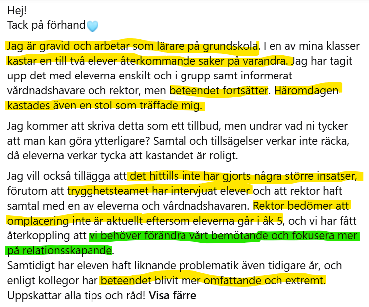 FMannerheim's tweet photo. En gravid lärare som får en stol kastad på sig av en 11-åring. Rektorns åtgärd: Lärarna "måste förändra sitt bemötande och fokusera mer på relationsskapande."

Politiker, lyssna: OBS-klasserna måste återinföras omedelbart. Det här är helt förkastligt! https://t.co/fLSk8TzNoV