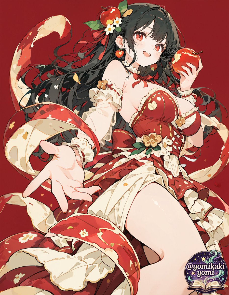 yomikakiyomi's tweet photo. リンゴちゃん
テーマ「アップル」
リンゴの擬人化で剥いた皮をドレスのアレンジにしてみました 
#Aipictors #AIart https://t.co/hAMld34nhq