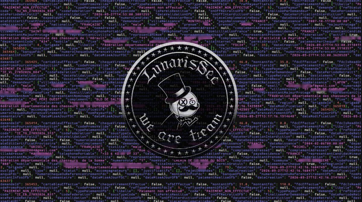cyb_r21643's tweet photo. Hello https://t.co/POxNN4EYNJ, we are #LunarisSec 

Approximately 165,000 lines
By CybΞr, @LNS_zak , @pwn2dd , Jacky Plastroie, 0xDzz

#Algeria #OFB #France  #databreach https://t.co/Q60KK2svqK