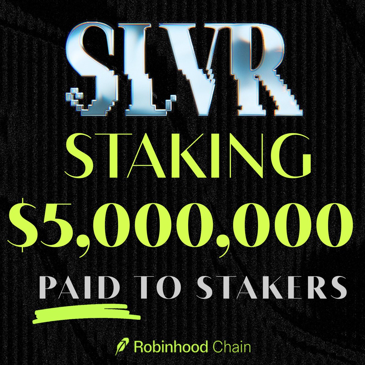 S_L_V_R_FUN's tweet photo. $5M+ paid to $SLVR stakers in ETH, straight from protocol fees.

Three ways to stake:

■ Permanent lock: 4x rewards
■ Time lock: 1 hour to 4 months, up to 2.5x
■ liSLVR: 4x rewards in a token you can sell, half in ETH, half to backing

Stake once, earn every round. https://t.co/4kQ0k71WZf