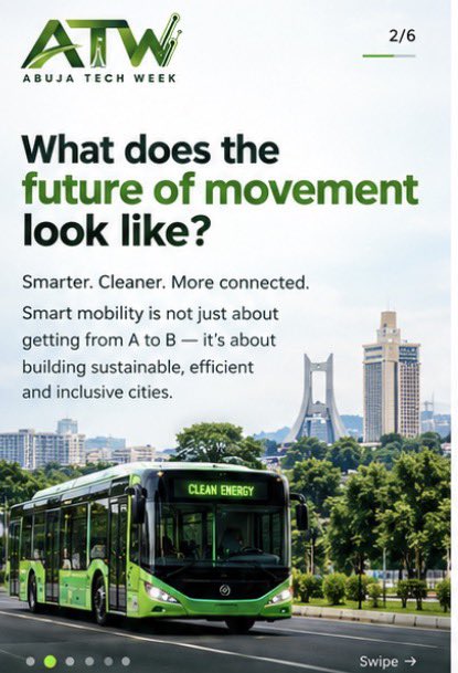 Abujatechweek_'s tweet photo. What does the future of movement look like?
-Electric vehicles
-Intelligent transport
-Connected infrastructure
-Cleaner energy
-AI & data-driven cities
The future isn't coming.

We're building it.

Let's talk about it in Abuja.

📅 24–26 November 2026
📍 Abuja Velodrome

#AbujaTechWeek #ATDEW2026 #SmartMobility