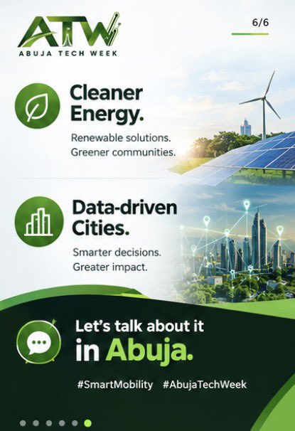 Abujatechweek_'s tweet photo. What does the future of movement look like?
-Electric vehicles
-Intelligent transport
-Connected infrastructure
-Cleaner energy
-AI & data-driven cities
The future isn't coming.

We're building it.

Let's talk about it in Abuja.

📅 24–26 November 2026
📍 Abuja Velodrome

#AbujaTechWeek #ATDEW2026 #SmartMobility