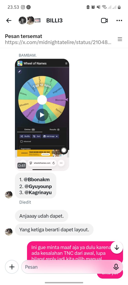 Kuroille's tweet photo. SEBELUMNYA AKU MINTA MAAF YAAAA KARENA LUPA MINTA KALIAN REPLY BUAT SPINWHEELNYA. JADINYA KITA MENYARING SATU SATU DAN DAPAT 10 KANDIDAT INI.

Buat :
1. @Bbonakm Juara 1
2. @Gyuyounp Juara 2
3. @Kagrinayu Juara 3

SELAMAT YAAAAAH. DIMOHON CLAIM HADIAHNYA KE @poomswan :D https://t.co/8COFqgqTsh