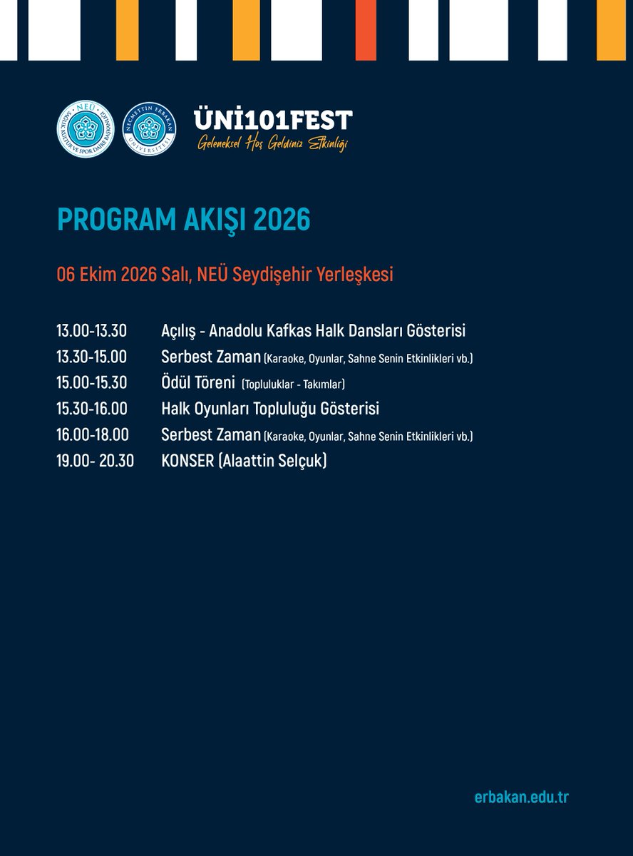 NEUniversitesi's tweet photo. #UNI101FEST 🎉
Eğlence, müzik ve sürpriz etkinliklerle dolu festival 6 Ekim'de Seydişehir'de hazır mısın?
#NEÜ ❤️ https://t.co/xW5jYUzeQU