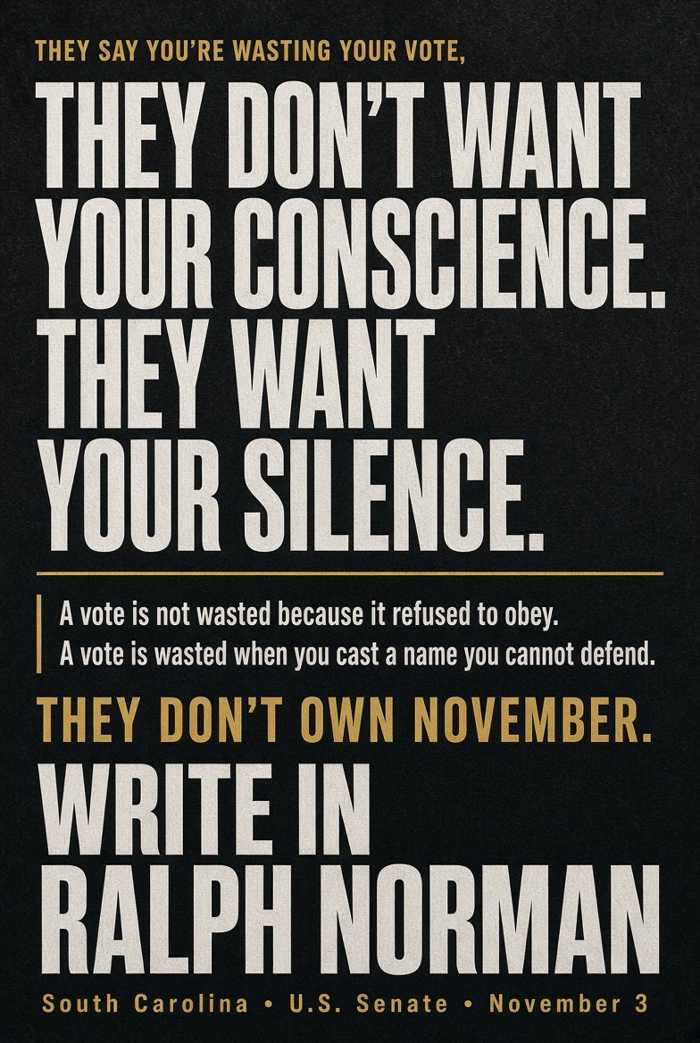 NMLifestyles's tweet photo. Shut up, fall in line—or get smeared. SMH.
They don’t want your conscience. They want your compliance.
#WriteInRalph #SCSenate #SCPolitics #VoteYourConscience
@fitsnews @Thomasravenel https://t.co/bV0tM2Z3kQ