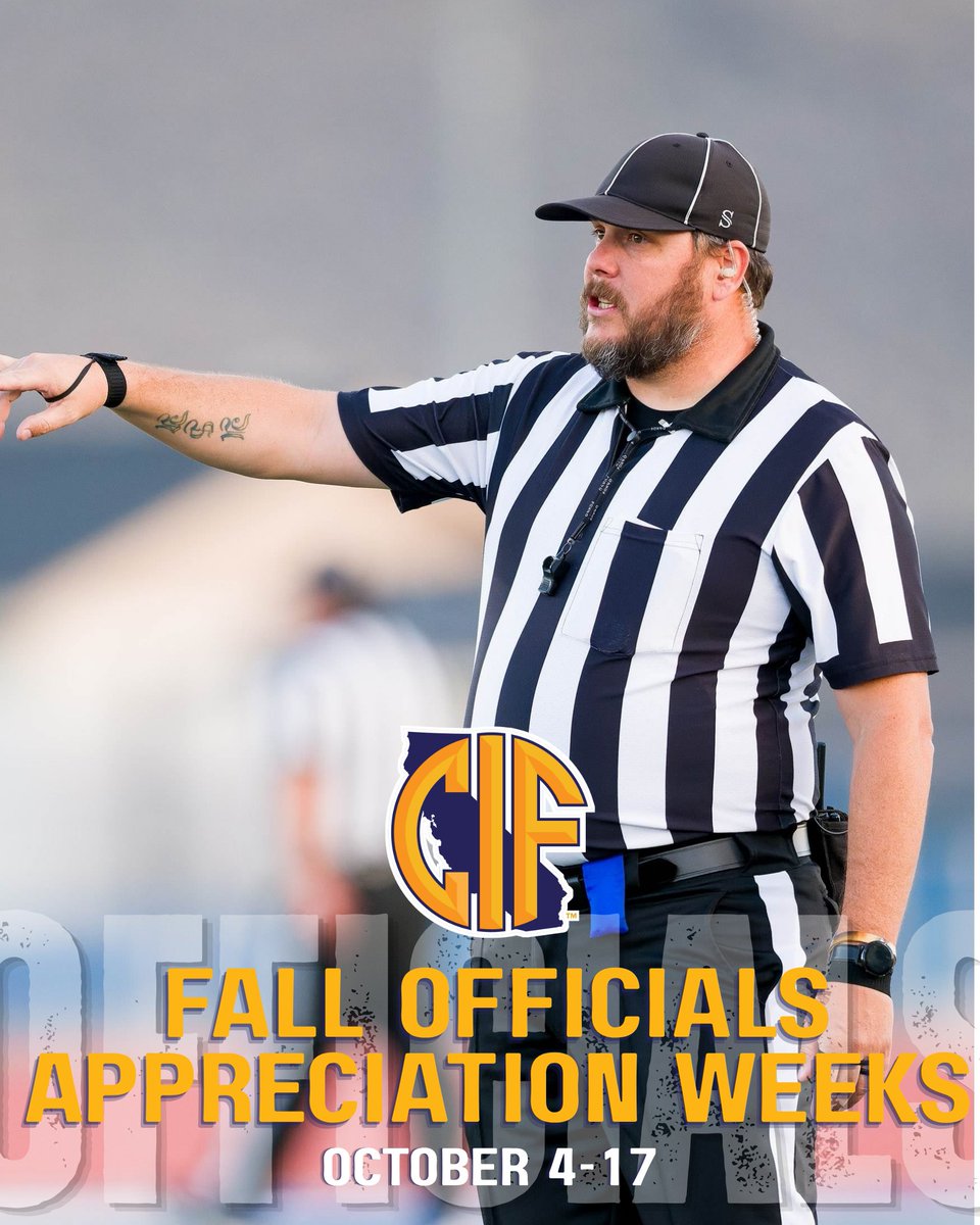 CIFState's tweet photo. 🍂 It’s Fall Officials Appreciation Week(s)! THANK YOU to all our officials for the time, dedication, and commitment you bring to education-based athletics! 

#ThankYouOfficials  #FallOfficialsAppreciation https://t.co/LyMNqqOIUY