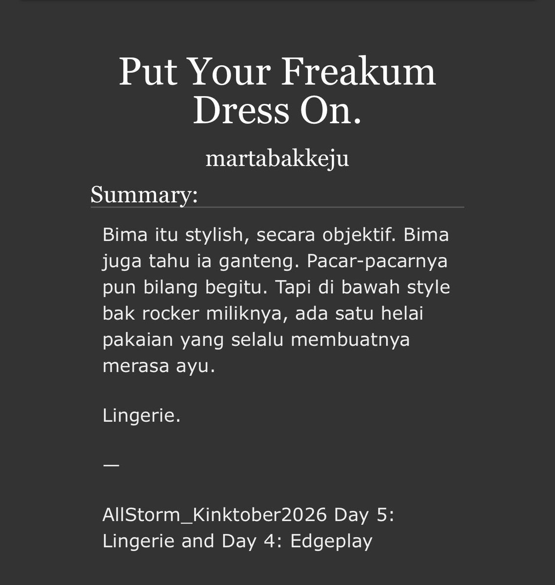 dascrazydayo's tweet photo. Put Your Freakum Dress On 🔞 
— #Beerstorm centric #AllStorm for #AllStorm_Kinktober2026 #Bimaksiat

[Day 5: Lingerie + Day 4: Edgeplay] read tags for full warnings! 
https://t.co/NYwZbGe3hZ https://t.co/1T3vTsmrvA