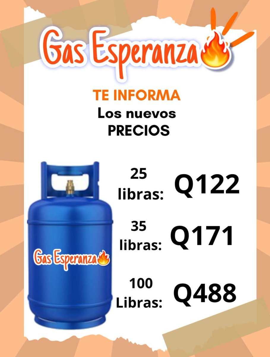 vichoguate's tweet photo. CAMBIO EN PRECIO DEL GAS

Distribuidora informó sobre nuevos precios:

•Cilindro de 25 libras sube Q.7.00
•El de 35 libras aumenta Q.10.00
•El de 100 libras sube Q.28.00

#OjoAlDato https://t.co/eaQ9rFqdbS