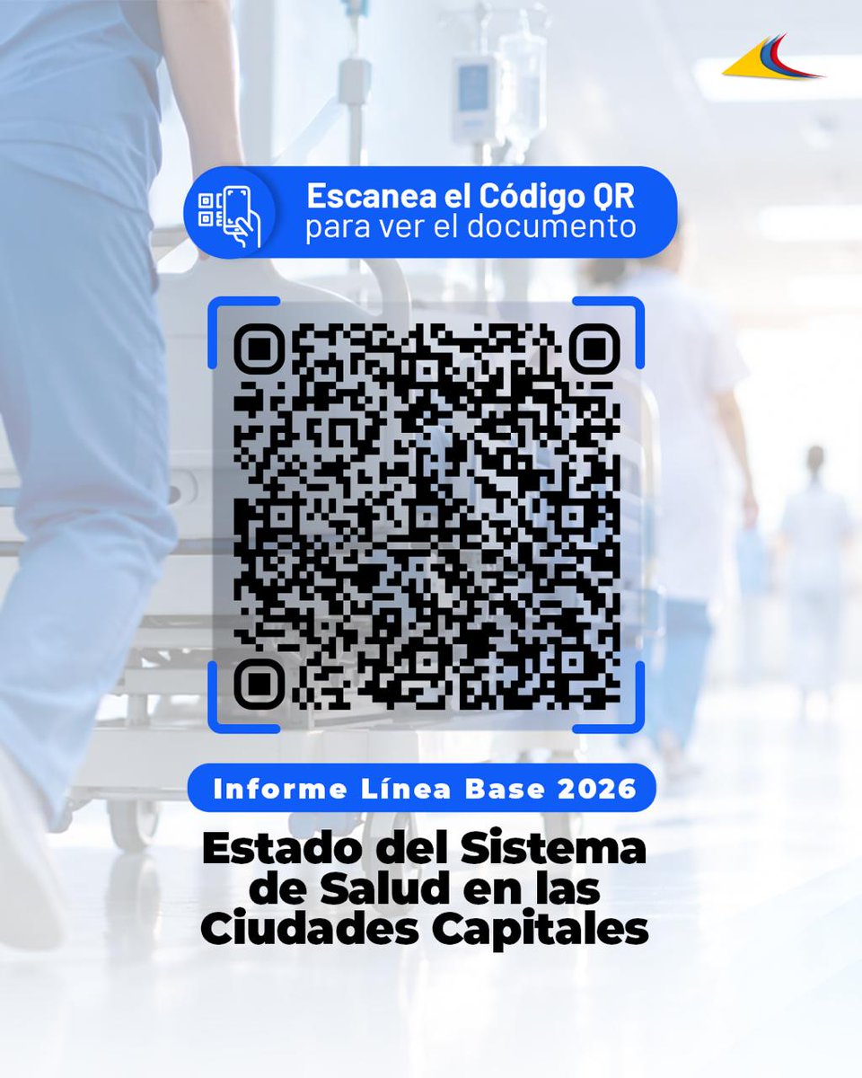 AnSANTAMARIA's tweet photo. Las decisiones en #salud necesitan partir de una lectura clara de lo que está ocurriendo en los territorios.

Con ese propósito, desde @Asocapitales, en articulación con @UnipsColombia, construimos una línea base a partir de la información reportada por 31 Secretarías de Salud. Este ejercicio permitió identificar prioridades compartidas, reconocer retos territoriales y traducir esa evidencia en propuestas concretas.

Hoy, este trabajo sustenta una hoja de ruta que ya llevamos al diálogo con el Gobierno nacional y abre una oportunidad para fortalecer la articulación Nación–capitales y avanzar conjuntamente en soluciones.

📲 Los invito a consultar “Estado del Sistema de Salud en las Ciudades Capitales – Línea Base 2026” escaneando el código QR.