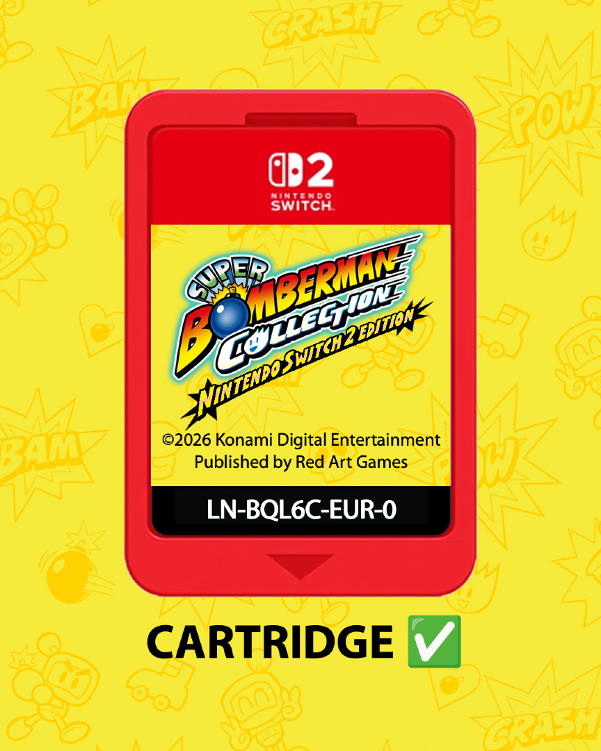 RedArtGames's tweet photo. No game key cards here. 🛑

The Super Bomberman Collection on Switch 2 comes on a real, physical cartridge!

This Switch 2 edition is a Red Art Games exclusive. 🛒✨

🔗 https://t.co/B2B2mhB2Zg https://t.co/VpwtSapLfC