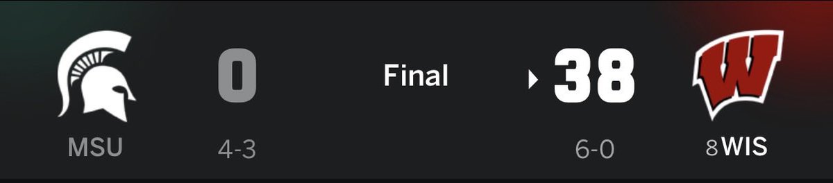 SpartanRyan's tweet photo. A Wisconsin fan yesterday came up to me after the game and said “you guys could really only score three points?” I said back, “well at least we scored this time, better than I can say last time”

I laughed to keep myself from crying. https://t.co/bdU1tcoZTh