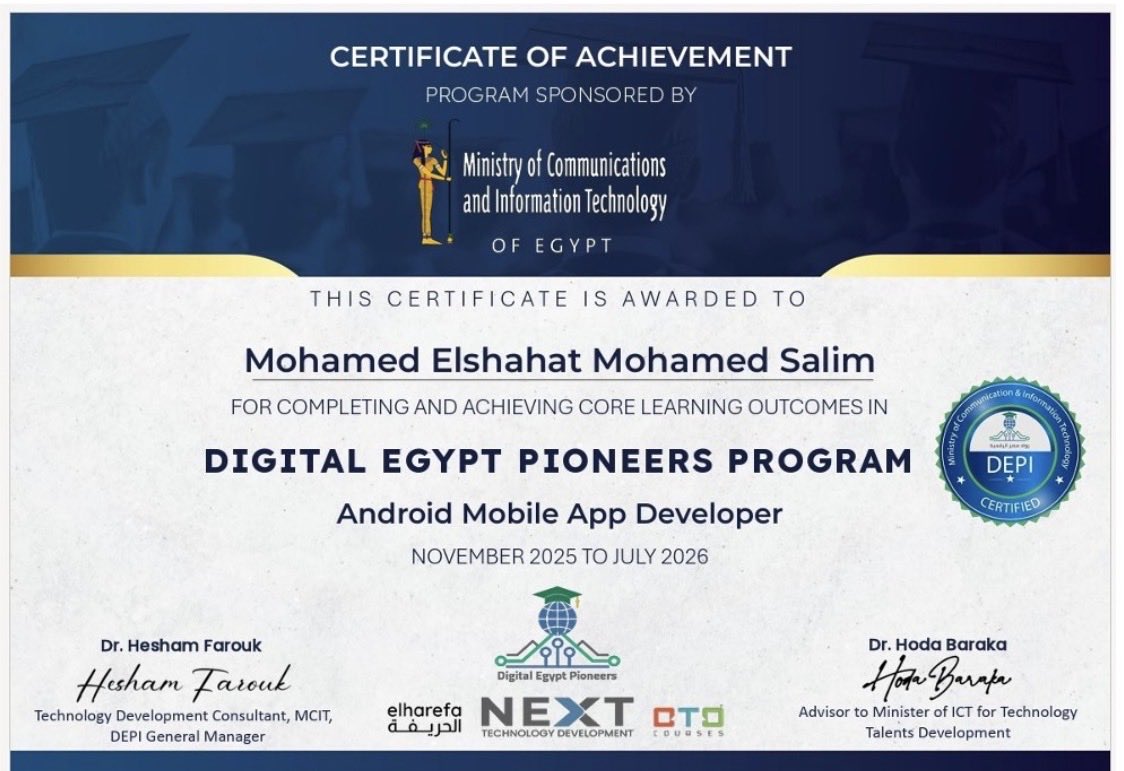 Mohamed72786100's tweet photo. الحمد لله أنهيت تراك Android Developer ضمن DEPI
رحلة اتعلمت فيها كتير من المشاريع والمشاكل والـDebugging، والخطوة الجاية تعمق أكتر في Android Security.
#AndroidDevelopment #AndroidDeveloper #DEPI #Kotlin #AndroidSecurity https://t.co/42RSvfPrFR