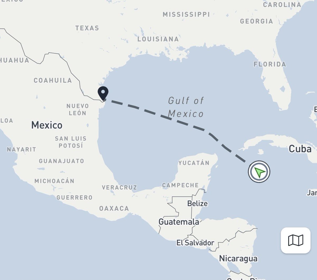 JConcilus's tweet photo. FORTE / Ship 40 Update 🚀⛴️🌎 

Almost home! Heavy lift vessel Forte - with Starship Ship 40 on deck - about to enter the Gulf. With ~887 nm to Brownsville at 14.3 kn. Wed October 7 at 9 AM CDT arrival on AIS. 

The Yucatán Channel has many cruise ships. Will we see images? 🧐 https://t.co/iPsIpDR89M