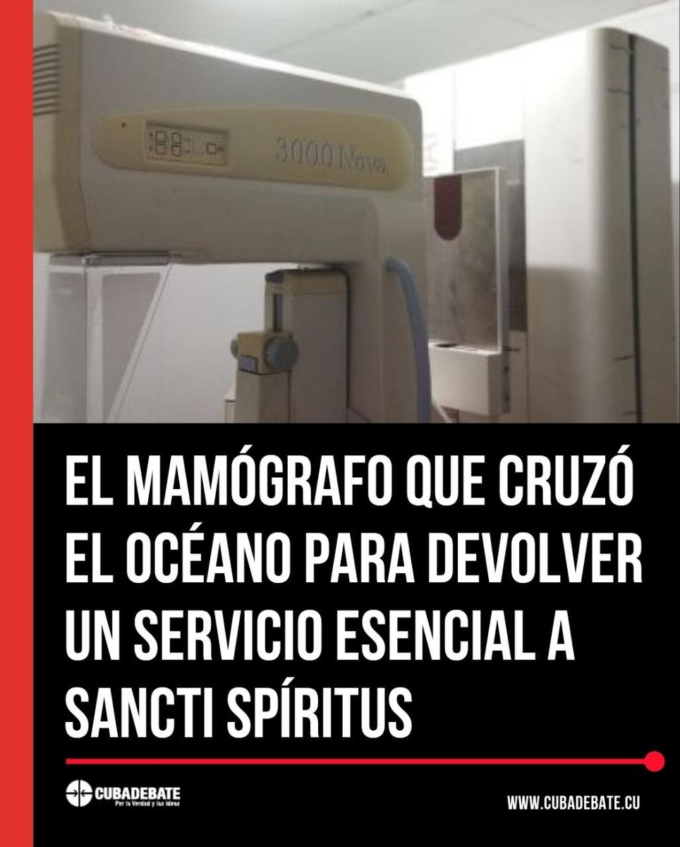 cubadebatecu's tweet photo. 🇨🇺🏥🩺Tras más de dos años sin mamógrafo, el Hospital Provincial Camilo Cienfuegos de Sancti Spíritus instala un MAMMOMAT 3000 Nova, recuperando un servicio clave para el diagnóstico de enfermedades de la mama. 

🔗https://t.co/8nCSDpdfo8 https://t.co/XQyosjrhXB