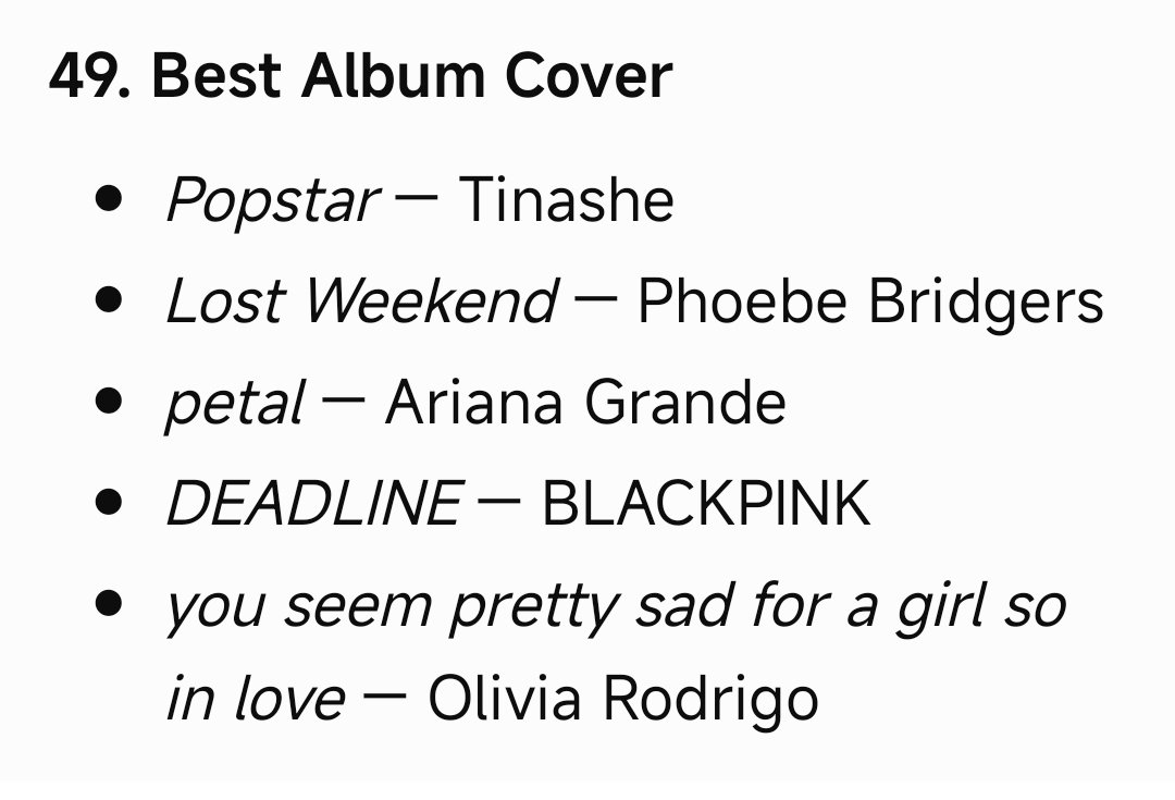 blinkeux_'s tweet photo. According to Google, these are the top contender for Best Album cover at Grammy 2027, like other make sense but Deadline are you serious!!!!! https://t.co/mdULDD6yri