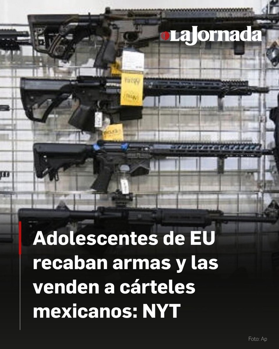 LaJornada's tweet photo. 🇺🇸 ⚠️ Estudiantes de Estados Unidos venden armas al 'narco' de México
Negocian por apps de mensajería, señala el 'New York Times'.
Jóvenes de secundaria ofrecen pistolas y rifles de alto calibre; a quién maten no me importa.
Entregan a integrantes de cárteles que radican en el vecino del norte, señala la publicación.
Lee más aquí 👇
https://t.co/ws7Rnm2GPB