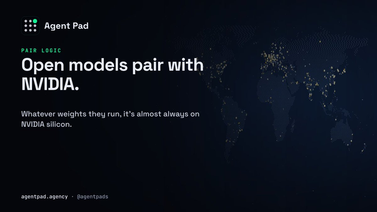 agentpads's tweet photo. why do open-model agents pair with NVIDIA by default? whatever weights they run, it's almost always on NVIDIA silicon. https://t.co/ws41VZZV6O