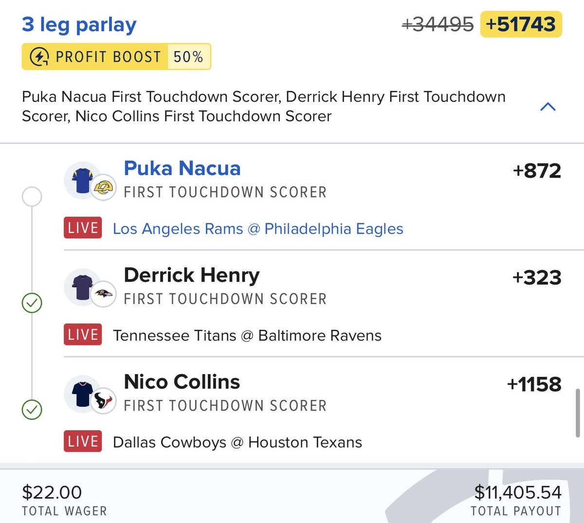 Alex__Monaco's tweet photo. Puka for it all!!!!!
✅Derrick Henry
✅Nico Collins
#FirstTD #Touchdowns https://t.co/XydhDOwe9L