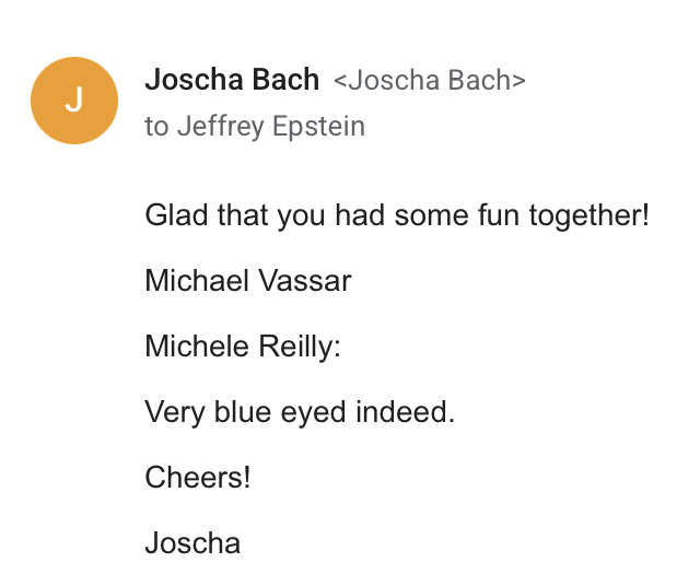 timnitGebru's tweet photo. In the comments here agreeing with this poster, you have Joscha Bach saying that TESCREAL is like an acronym that accuses everyone who disagrees with us "is Hitler."

Funny he brings up hitler. "Very blue eyed" indeed. https://t.co/cWflnbkByJ