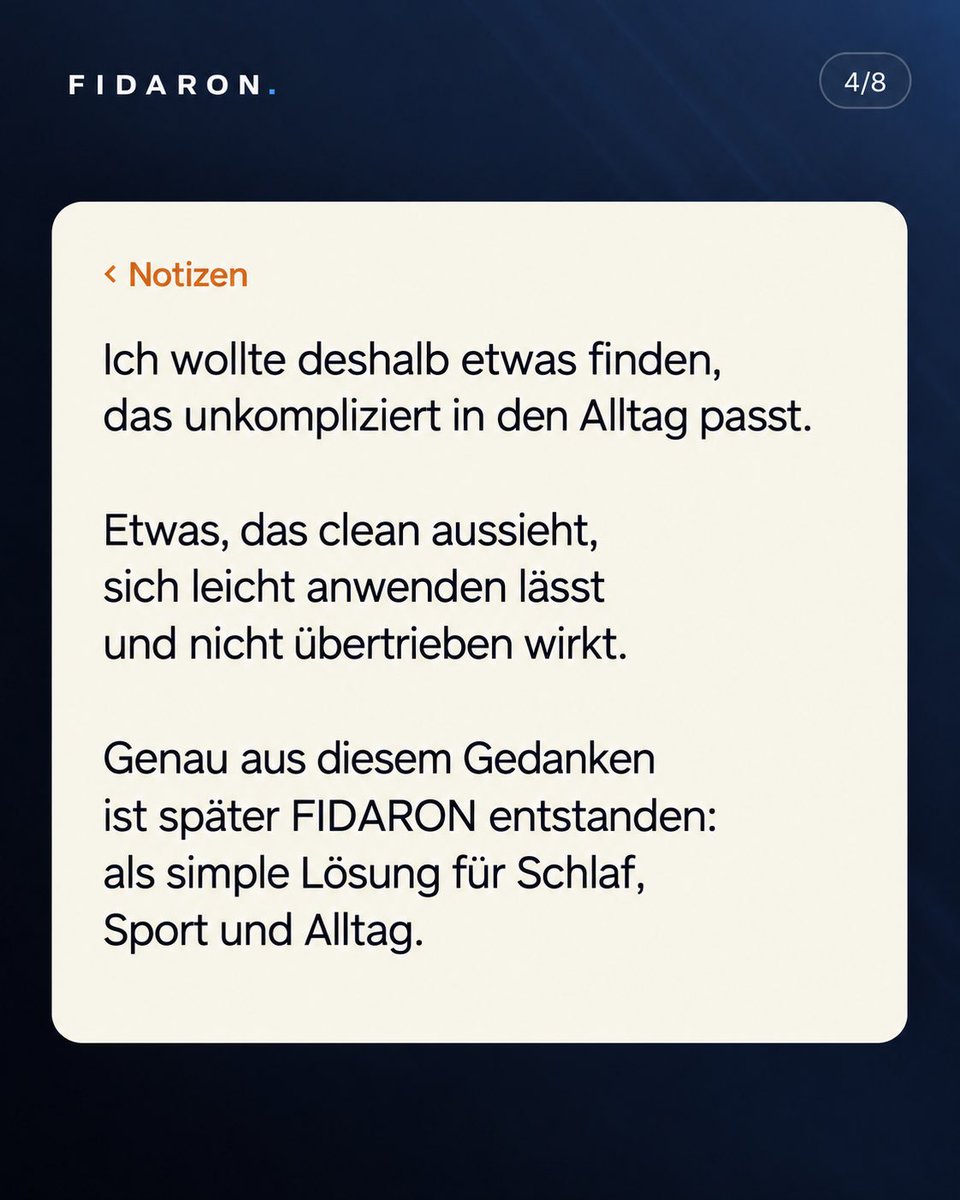 Fidaronn's tweet photo. Ich habe FIDARON nicht gegründet, weil ich unbedingt „irgendein Produkt“ verkaufen wollte.

Das Thema Nasenatmung begleitet mich schon lange. Spätestens nach meiner Nasen-OP habe ich nochmal ganz anders gemerkt, wie sehr freie Nasenatmung Schlaf, Alltag und Wohlbefinden beeinflussen kann.

Ich wollte deshalb etwas, das simpel ist. Unkompliziert. Clean. Etwas, das ich selbst gerne benutze und das nicht nach irgendeinem übertriebenen Gesundheitsprodukt aussieht.

Genau daraus ist FIDARON entstanden.

Heute trage ich die Nasenpflaster selbst regelmäßig beim Schlafen, beim Sport oder einfach dann, wenn ich freier durch die Nase atmen möchte.

Keine große Wunderstory.
Einfach ein Produkt, hinter dem ich selbst stehe.

BREATHE SMART. SLEEP DEEP.