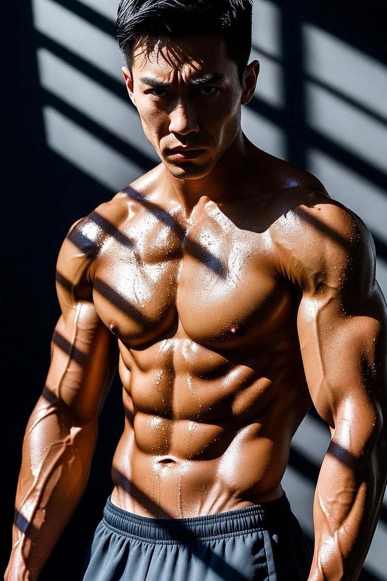 Uncle6_AI's tweet photo. Shadow play on my chest. 😈
#DarkAbsStudio #AsianFit #AIPhysiqueArt https://t.co/7T6QPi0ML1