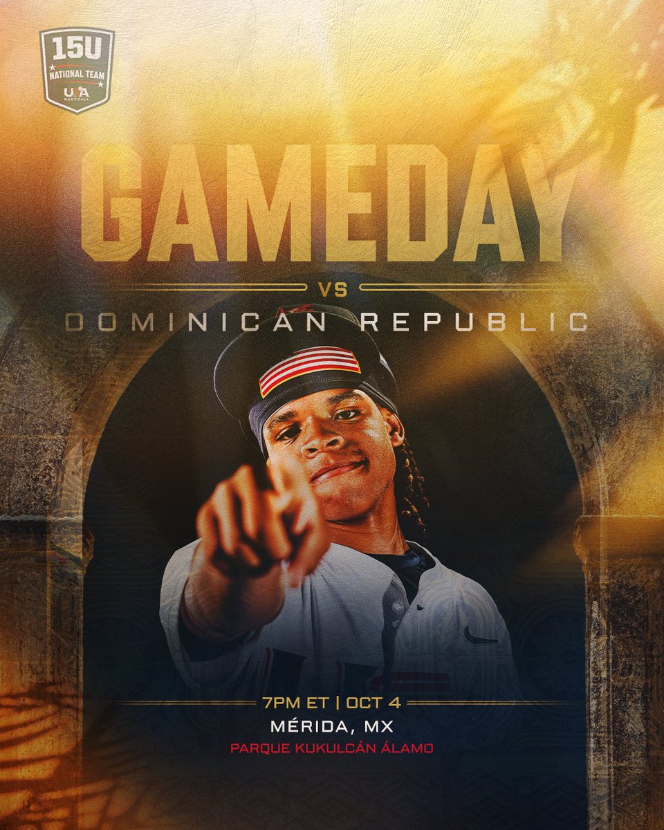 USABaseball15U's tweet photo. 𝟗/𝟗

⏰ 5:00 p.m. local/7:00 p.m. ET
📄 https://t.co/sUg3FKZLhM
📺 https://t.co/UbZTatHhHV
📊 https://t.co/w8ik0zamu4 https://t.co/ytRC31wtrV