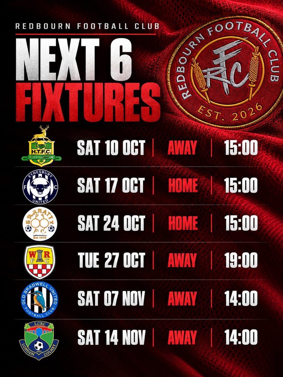 Redbourn_FC's tweet photo. The next 6 games see us play 3 in the league and 3 cup ties https://t.co/t3WvMI14IW