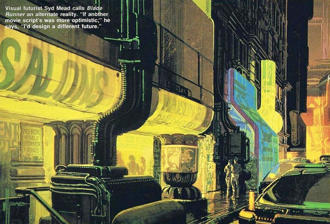 HumanoidHistory's tweet photo. "Blade Runner" concept art by Syd Mead, as seen in Starlog, November 1992. https://t.co/GqU4CpJkrX