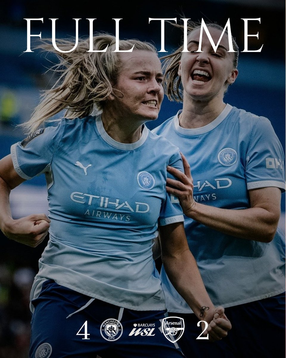 mancity_girls's tweet photo. FULL TIME | WHAT. IT. MEANS.

#ManCity 4 - 2 Arsenal https://t.co/bSmx3a6lq1