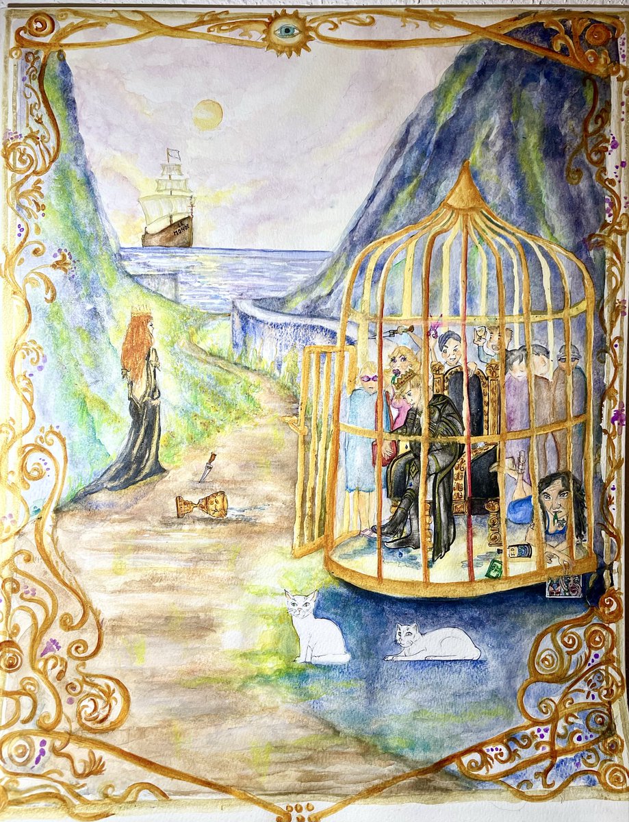 nette_no's tweet photo. L’empereur a l’envers. 
Aquarelle 40x50,  inspirée des cartes de tarot . 🙂 https://t.co/5S7uVrx1hl